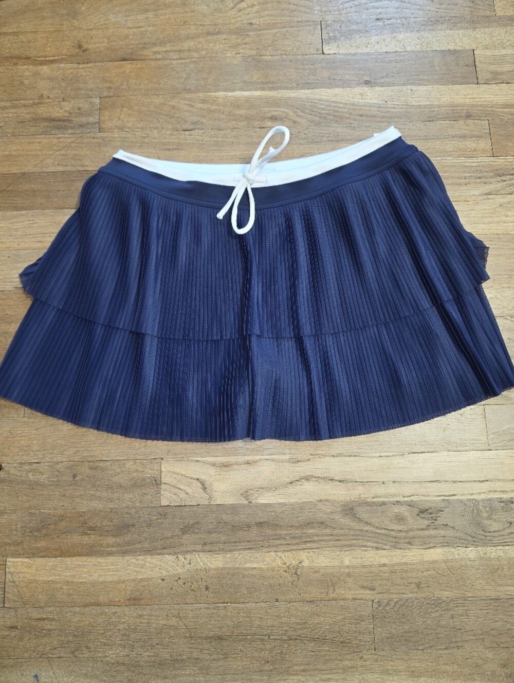 Women's Navy Blue Pleated Skater Skirt with White Drawstring
